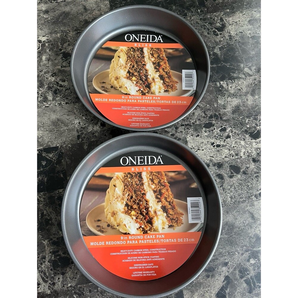 Oneida Bliss Bakeware 9" Round Cake Pan Carbon Steel Heavy Duty Non Stick 2 Sets